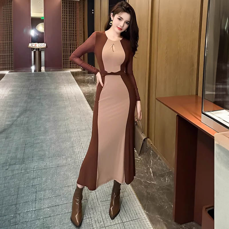 Iラインカラーパネルマキシマーメイドワンピース