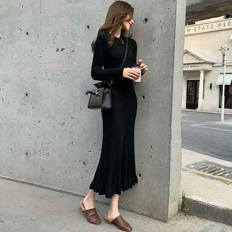 ラウンドネックリブニットフィッシュテールワンピース