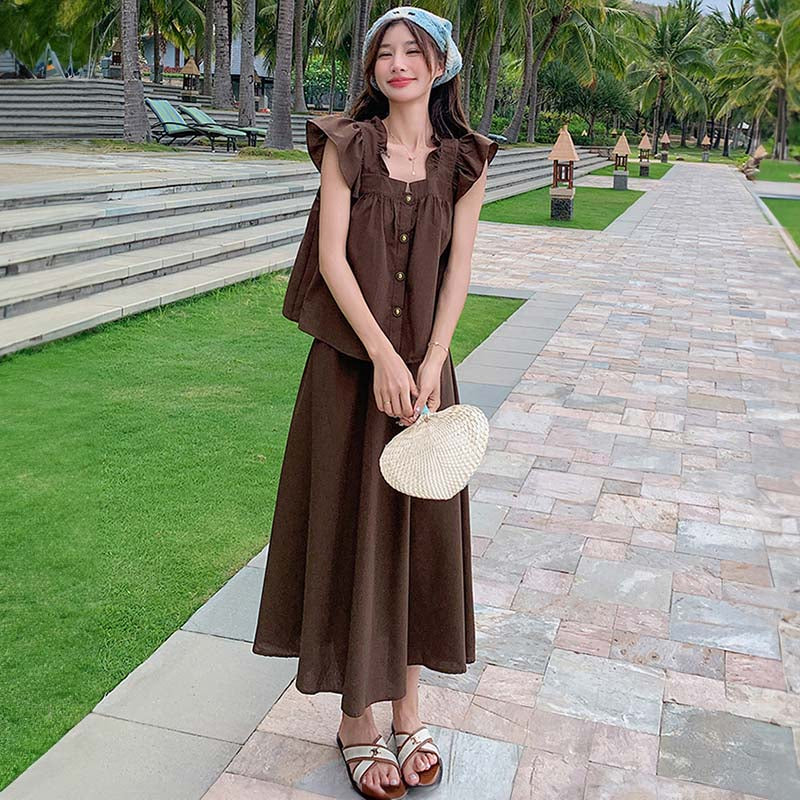 スクエアネックフレアセットアップ(2colors)