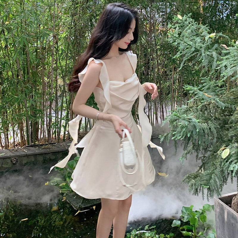 ショルダーフリルリボンワンピース