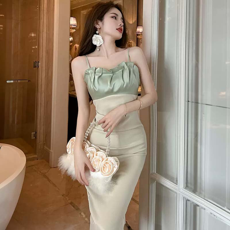 バイカラータイトキャミワンピース