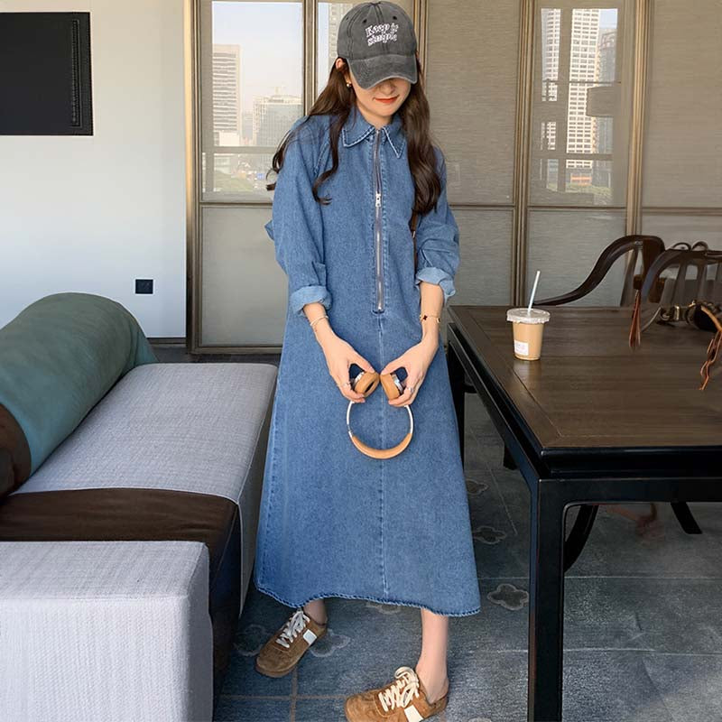 ハーフジップデニムワンピース