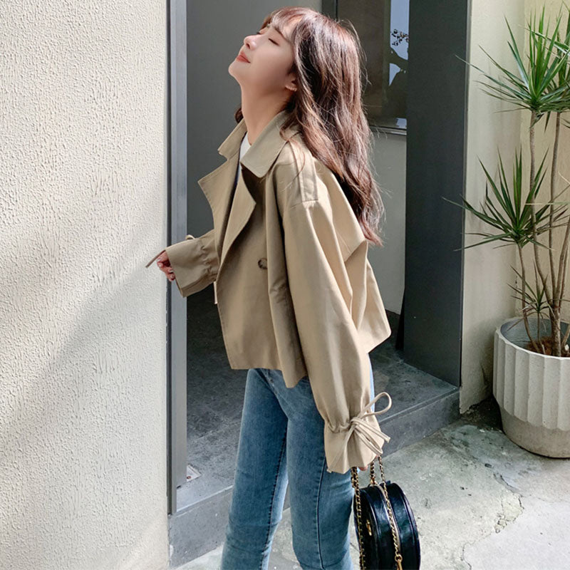 ペプラム袖ショート丈トレンチコート