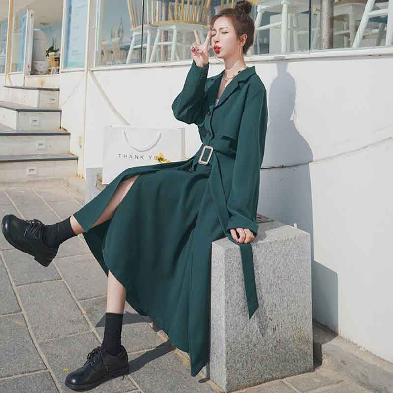 ビンテージ風ベルト付きVネックワンピース(2colors)