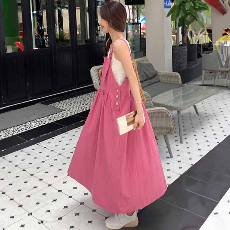 ワイドピンクサロペットスカート