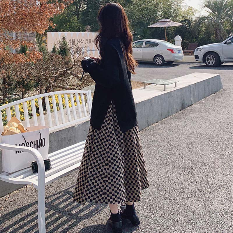 ブロックチェックスカートワンピース