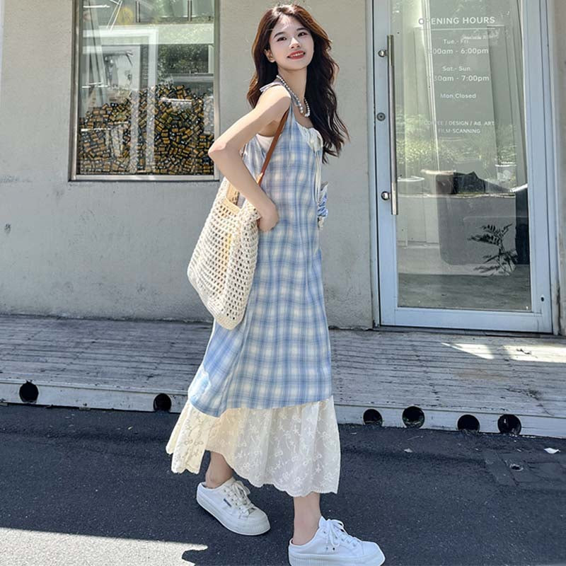 レイヤード風レトロチェックワンピース(2colors)