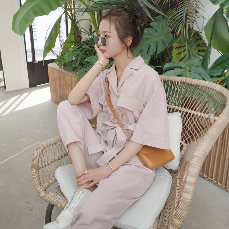 ウエストリボン付きオールインワン