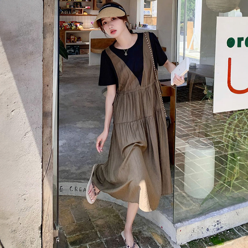Tシャツコンビティアードロングワンピース