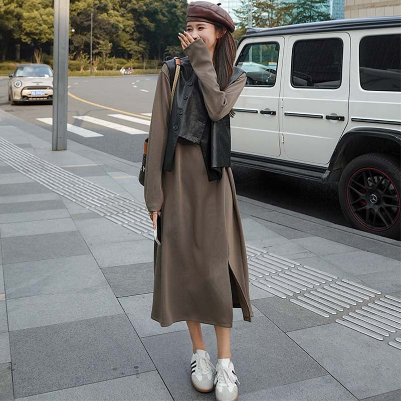 アシンメトリーベスト×スウェットワンピース(2colors)