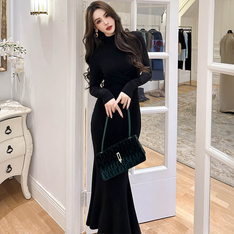 ハイネックツイストマーメイドニットワンピース(2colors)