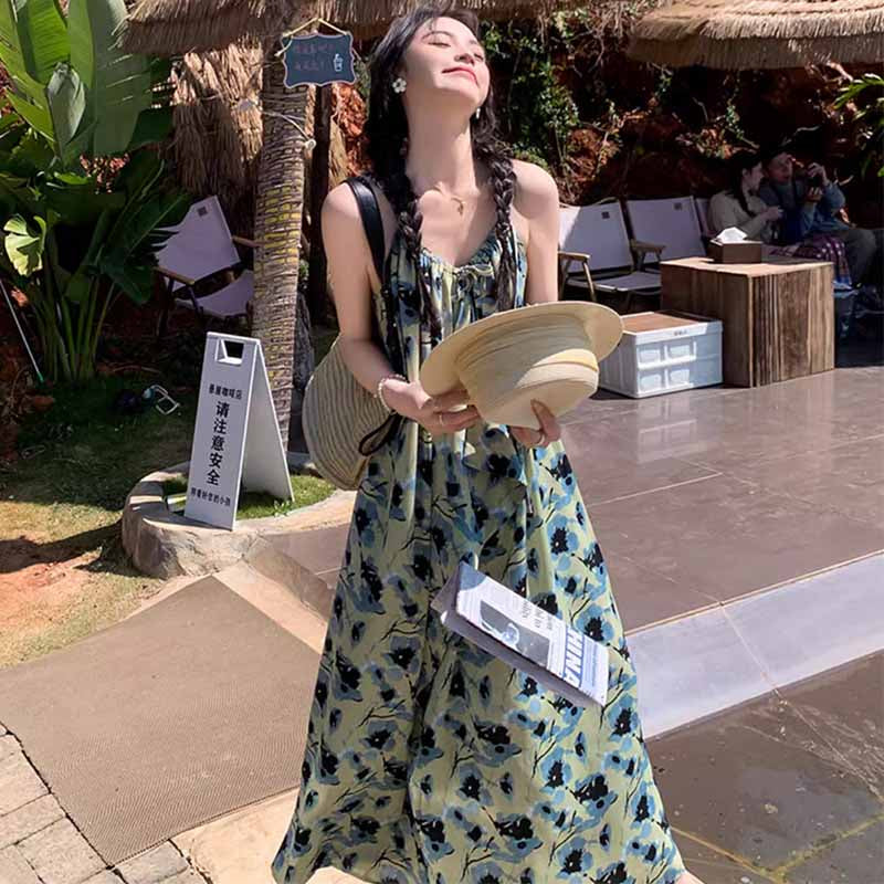 ブルーフラワーキャミソールワンピース