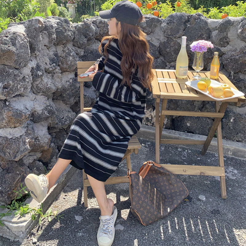 マルチボーダーロングTシャツワンピース