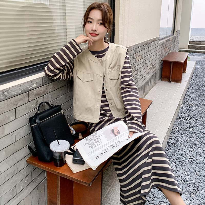 サファリベスト×ボーダーワンピース