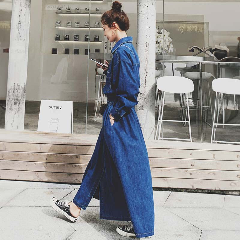 【即納】Aラインデニムシャツワンピース