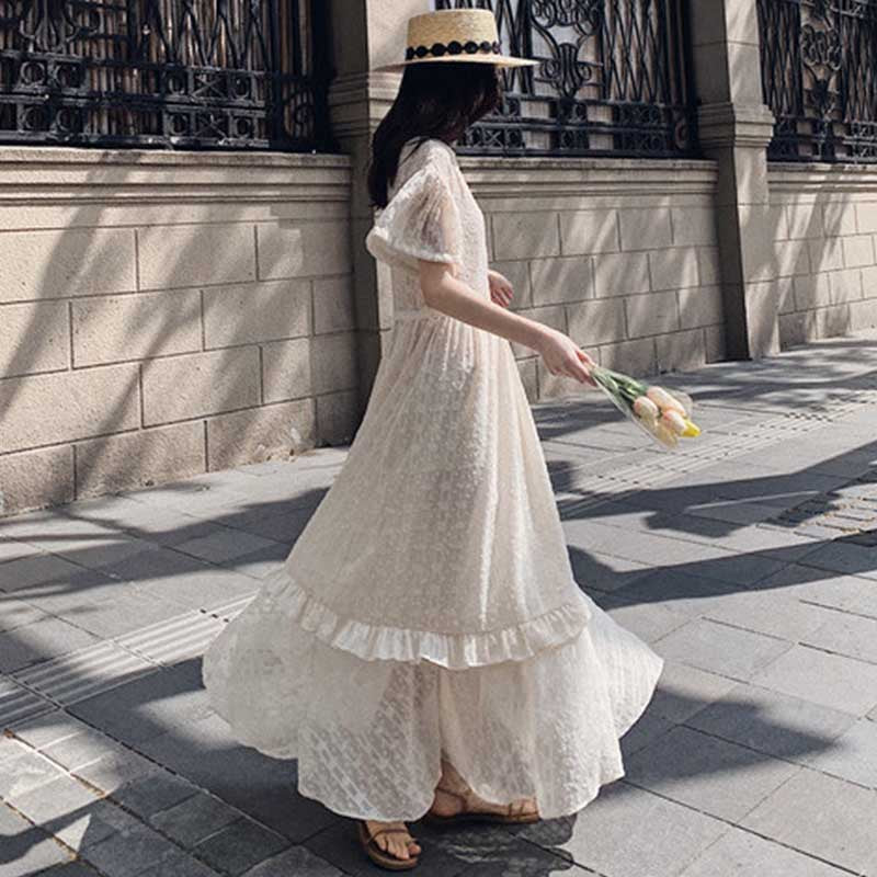 フレア袖レトロワンピース