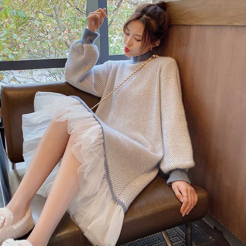 裾フリルツートンワンピース