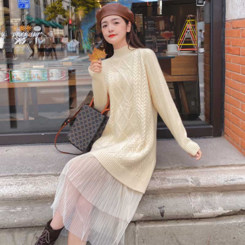 裾ティアードケーブルニットワンピース(3colors)