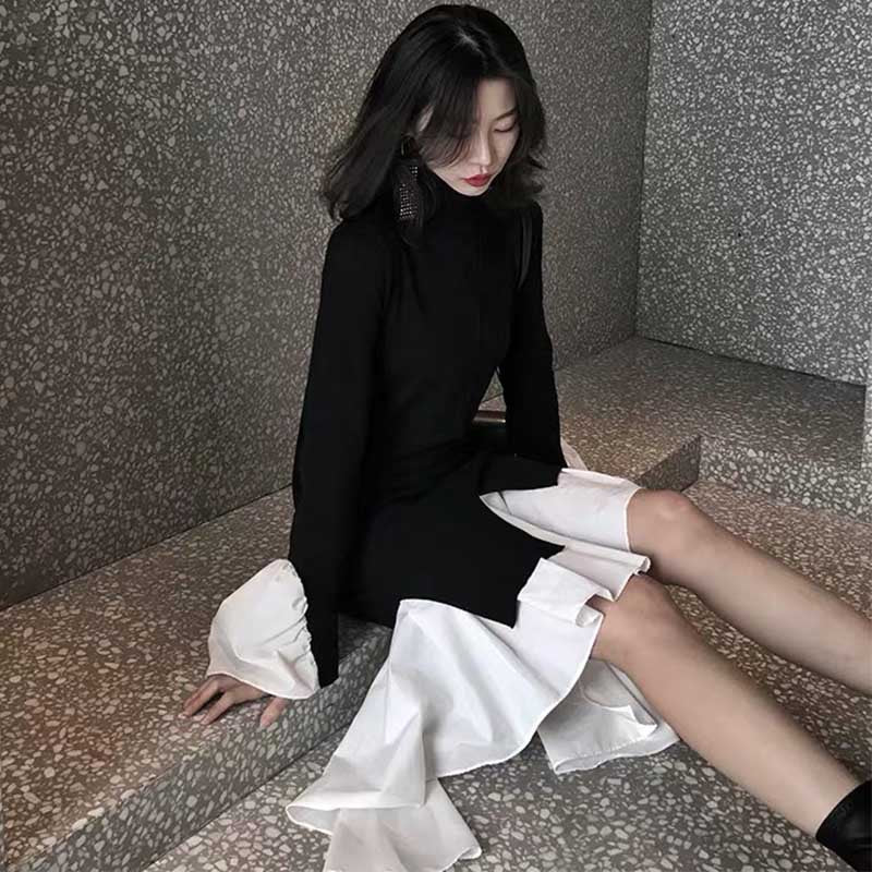 ランダム丈スカートモノトーンワンピース