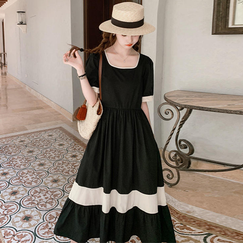 スクエアネックモノトーンAラインワンピース