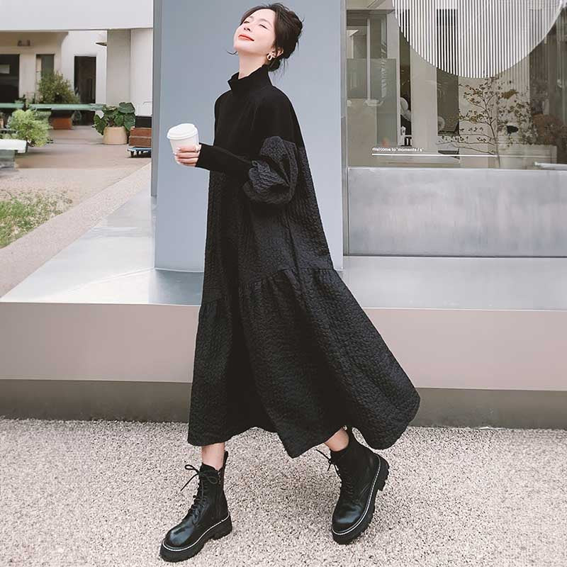 異素材MIXハイネックボリュームワンピース