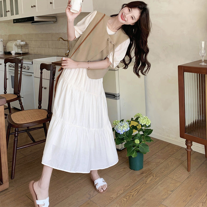 ベスト×ティアードワンピース