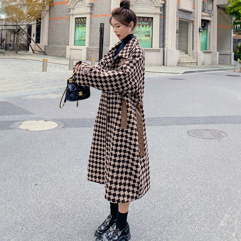 エコレザーコンビダイヤ柄ロングコート(2colors)