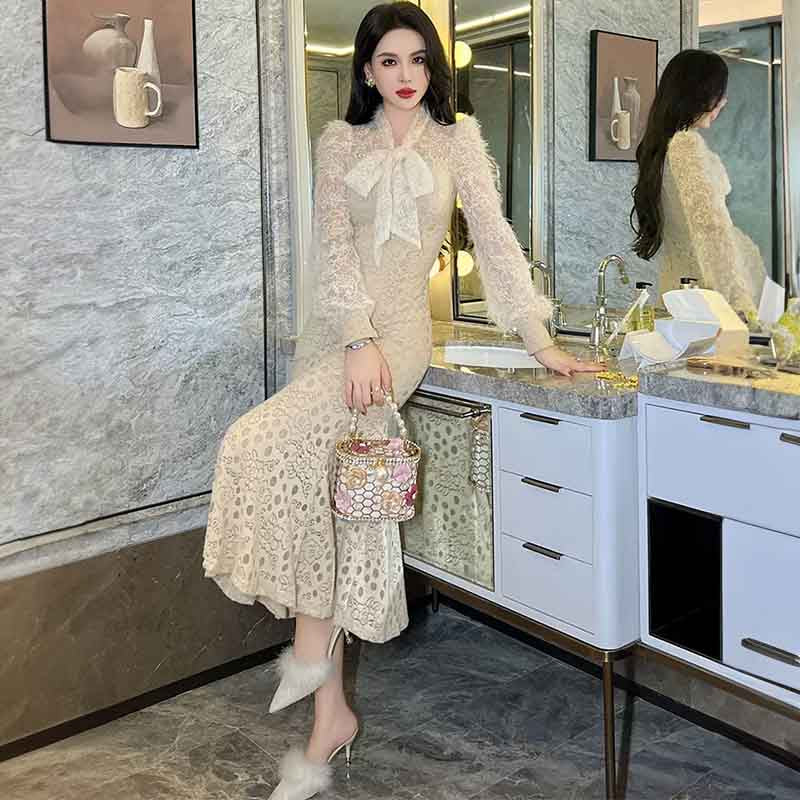 ボウタイレースマーメイドワンピース