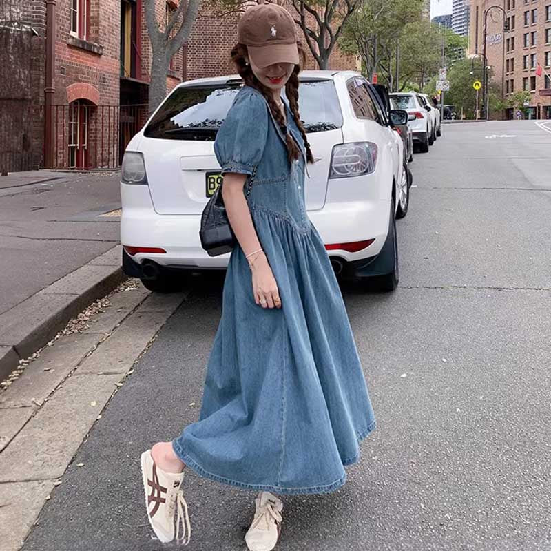 襟コンシャスデニムワンピース