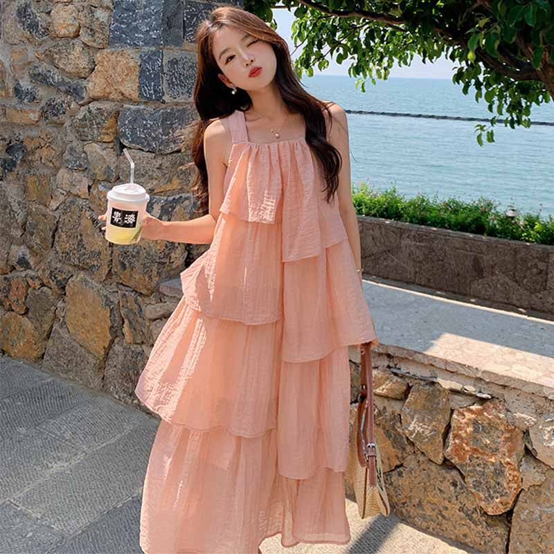 ノースリーブレイヤードフリルワンピース