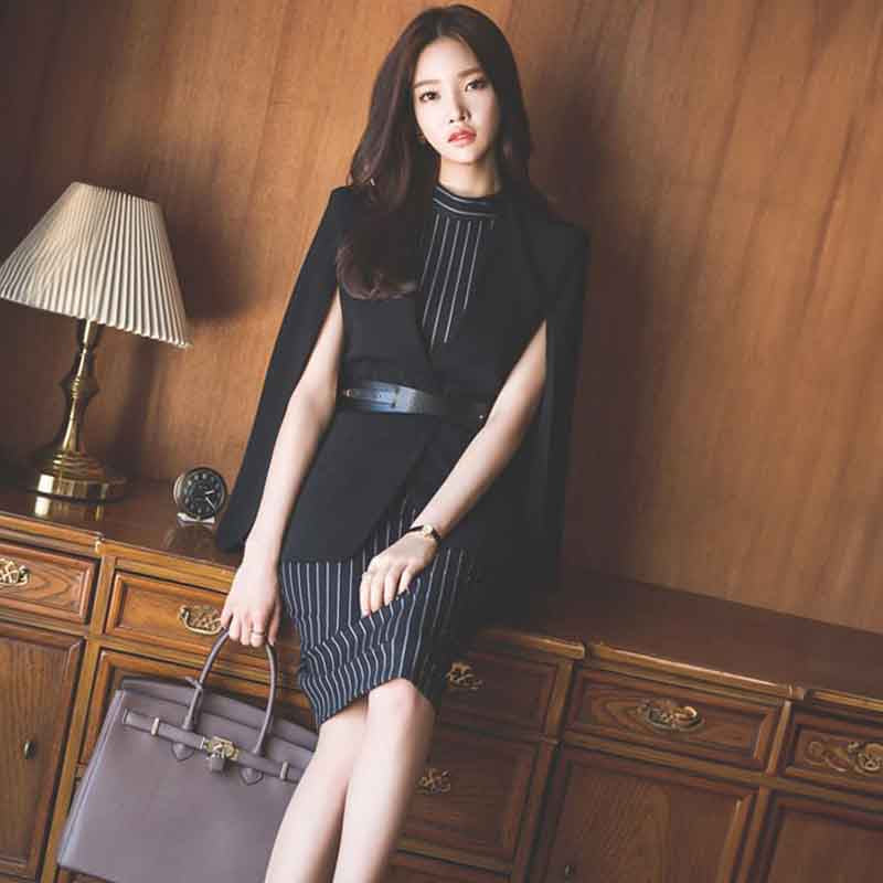 スリットジャケット×ノースリーブタイトワンピース