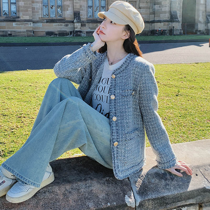 ラウンドネックツイードジャケット