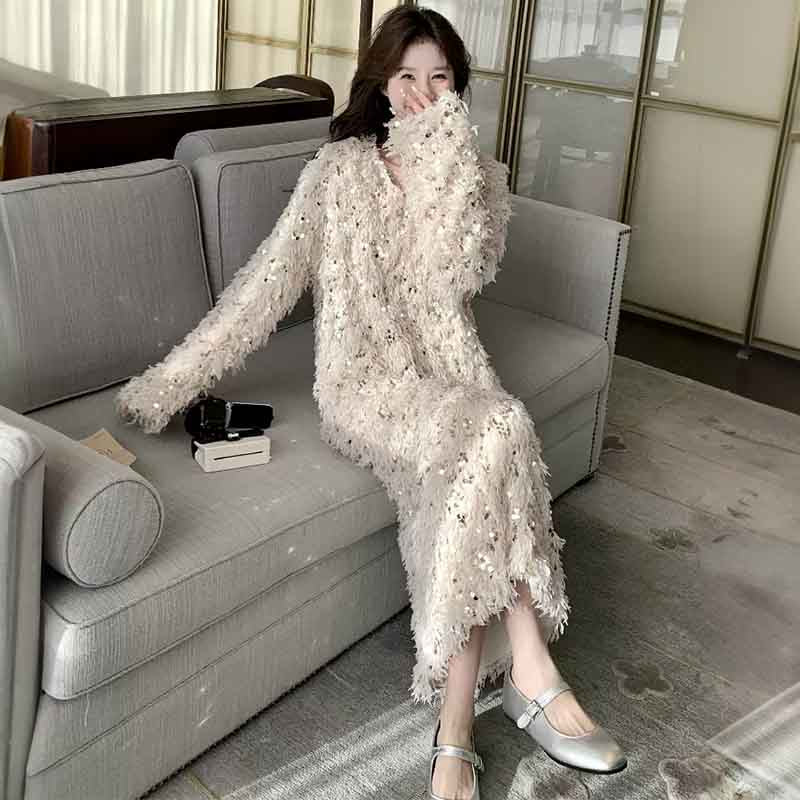 スパンコールフリルワンピース