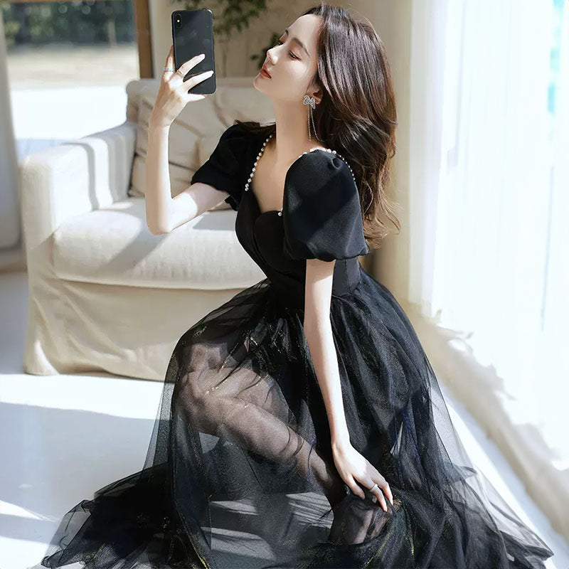 パフスリーブチュールキャミワンピース