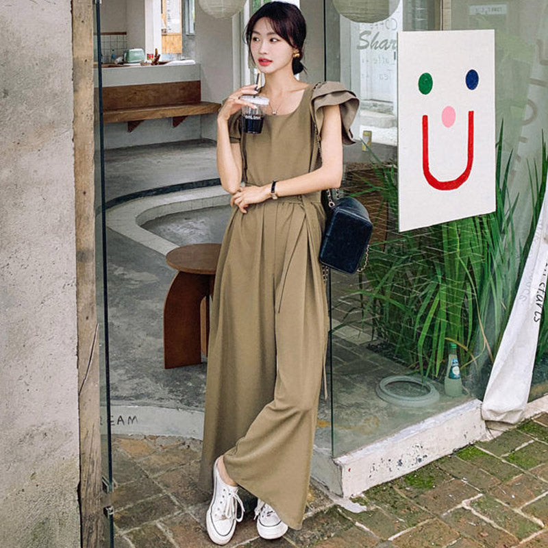 フリルショルダースクエアネックオールインワンワイドパンツ