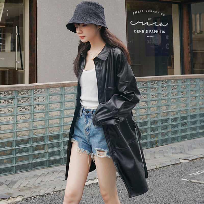 エコレザーオーバーシャツワンピース