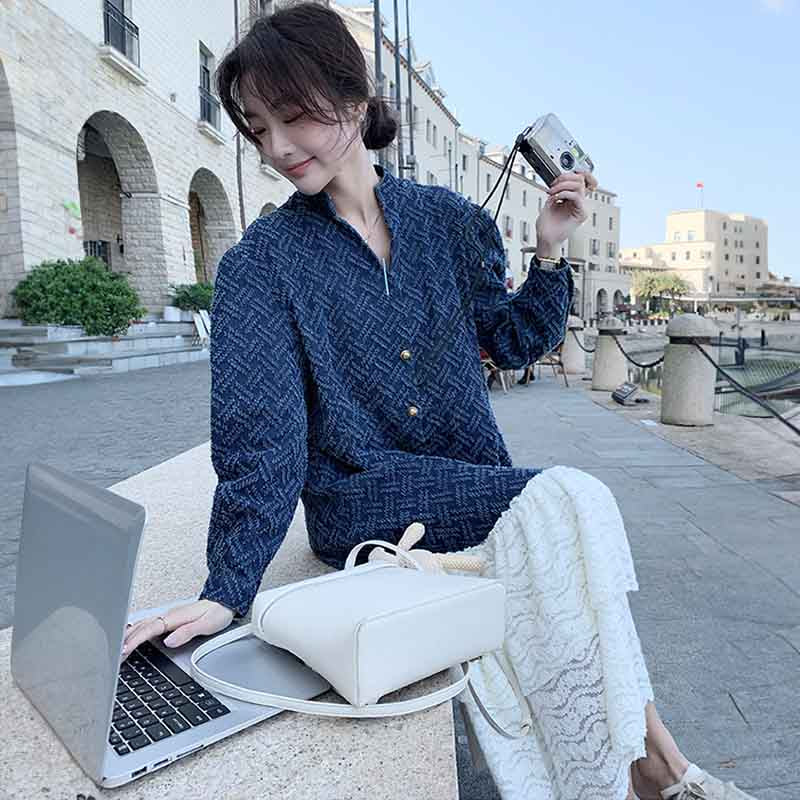 ジャガードデニム×レースティアードロングワンピース