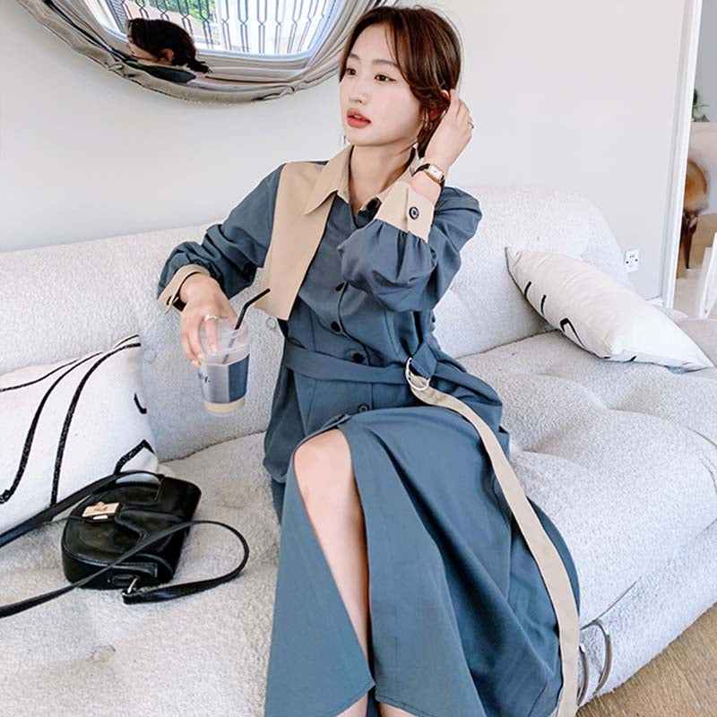 ベルト付きツートンシャツワンピース