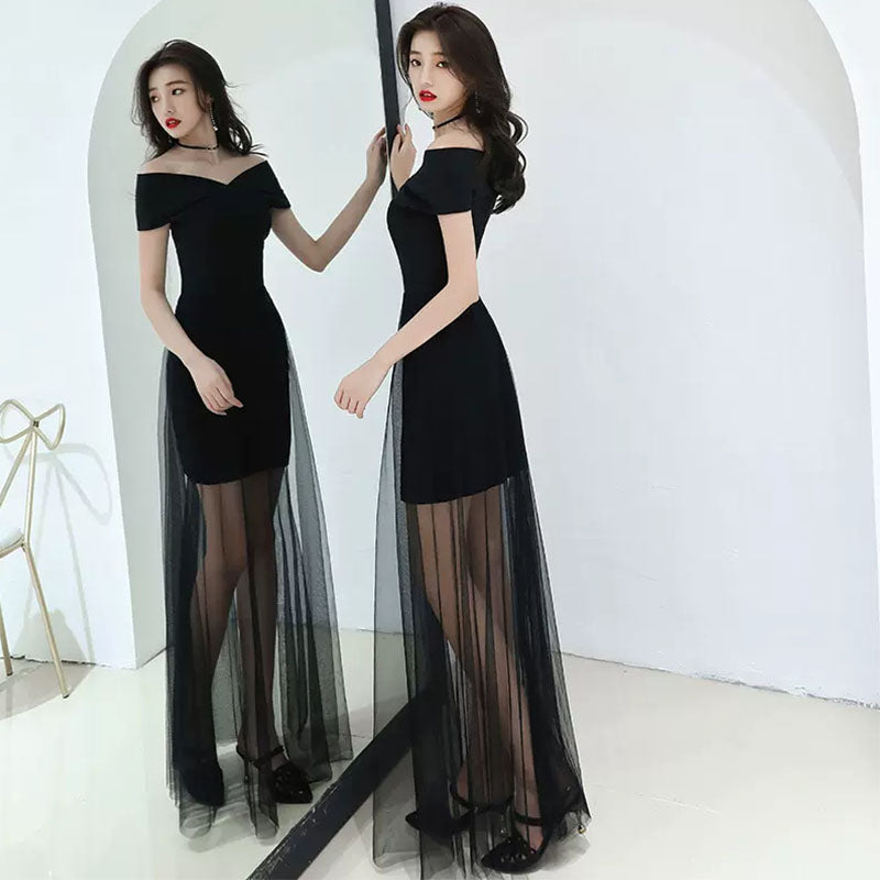 チュールスカート付きベアトップミニ丈ドレス(4colors)