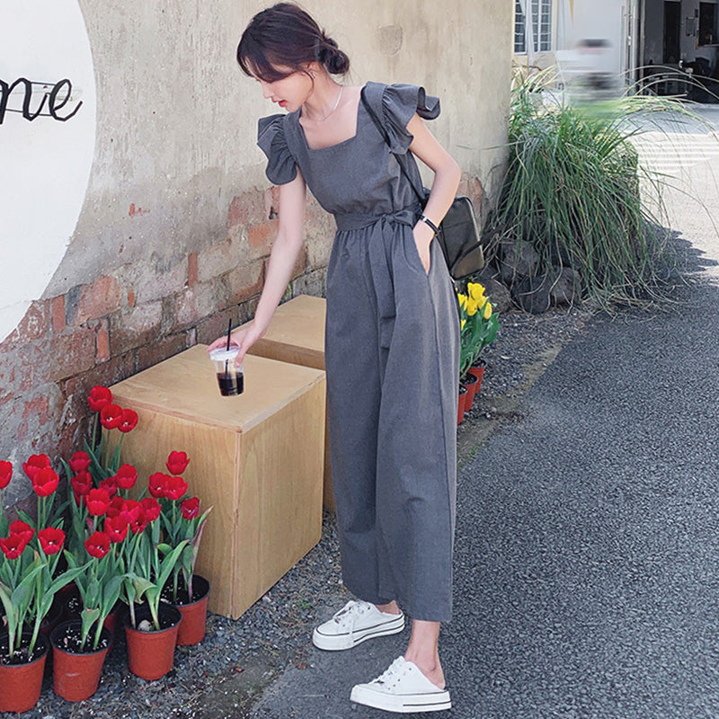 スクエアネックワイドパンツオールインワン