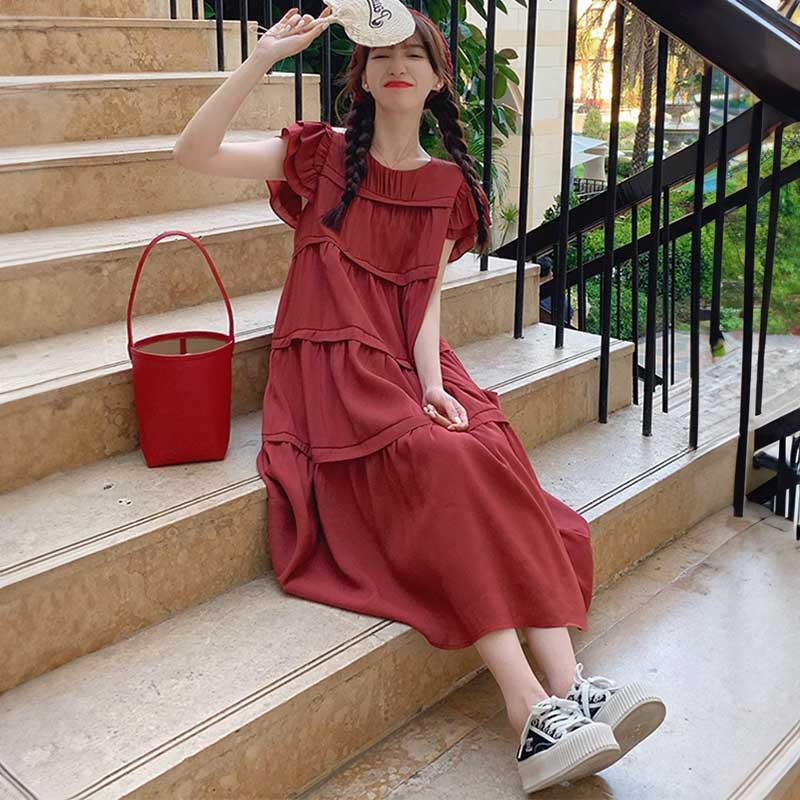 フレアスリーブティアードワンピース