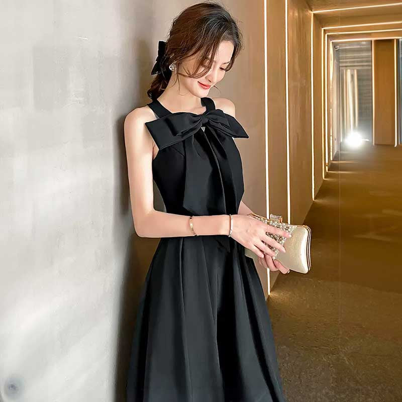 ブラックリボンミモレ丈ドレス