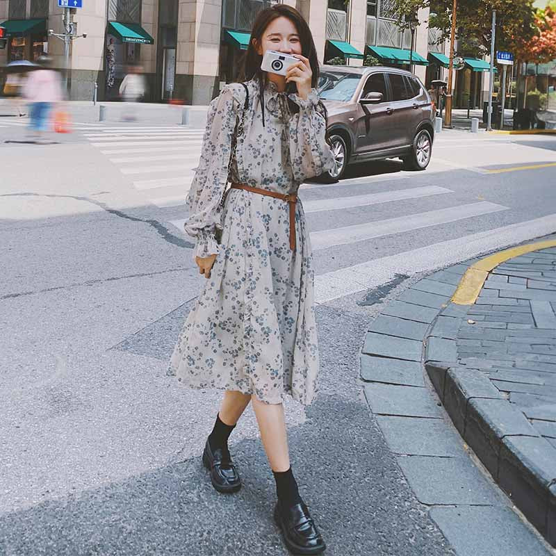 フリルフラワーシフォンワンピース