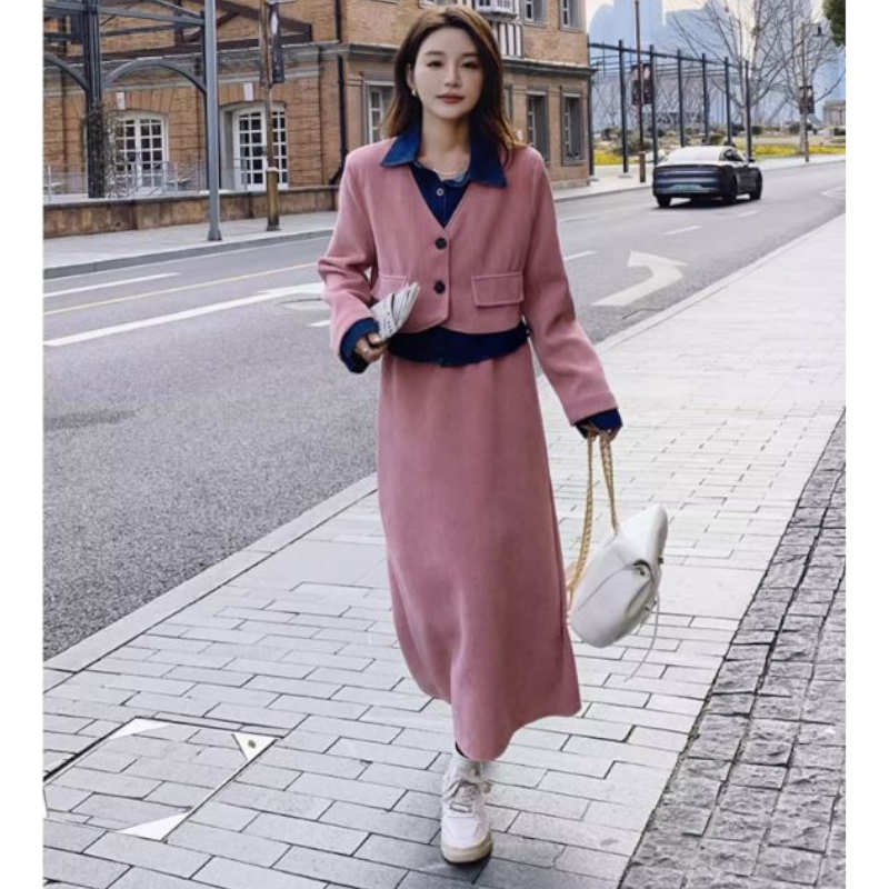 デニムシャツコンビクロップドジャケット×ワイドパンツ or ナロースカート(2colors / 2type)