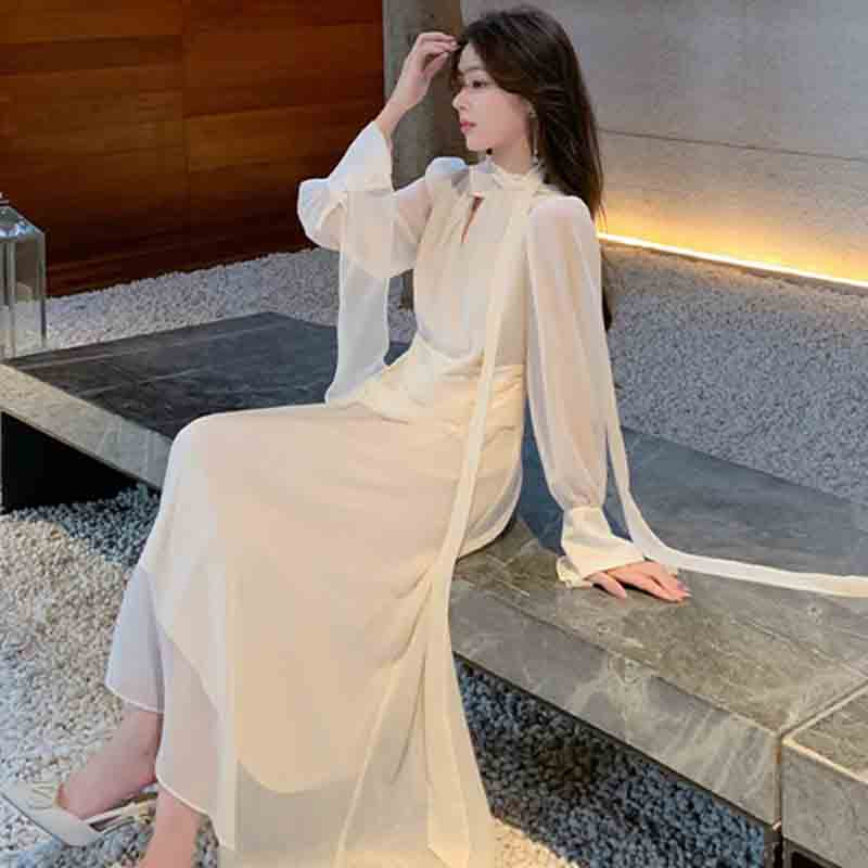 ロングリボンシフォンワンピース