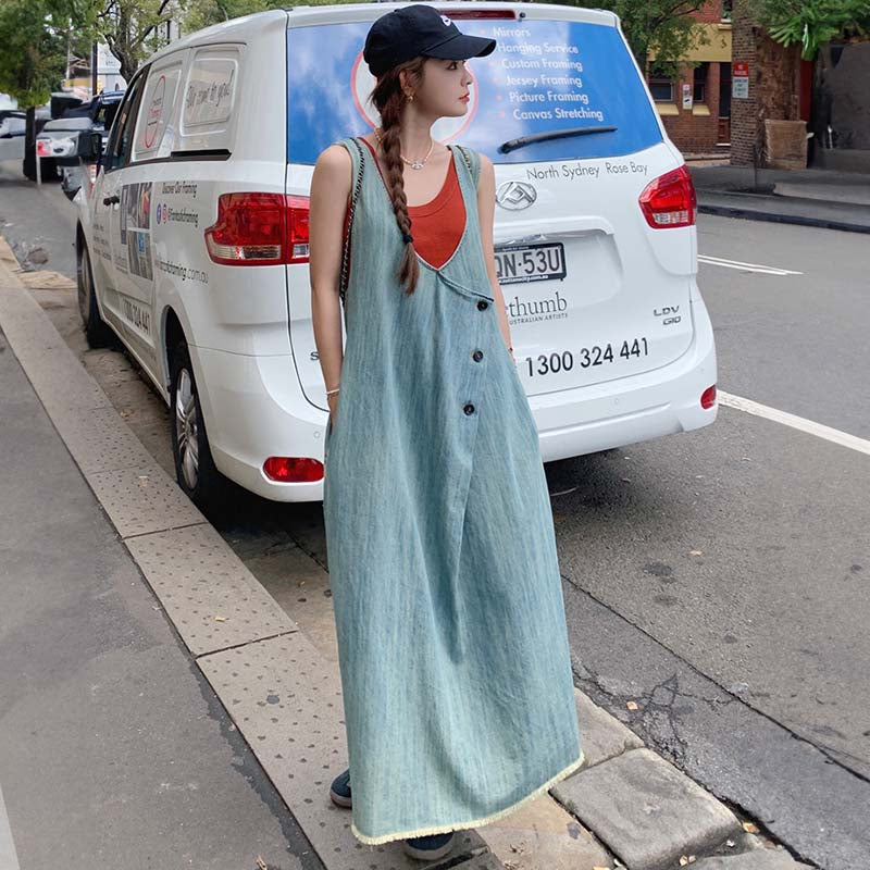 サイドタックデニムサロペットスカート