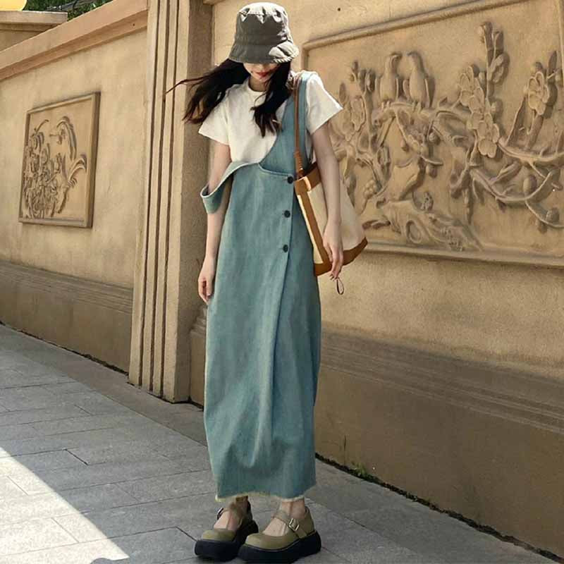 サイドタックデニムサロペットスカート