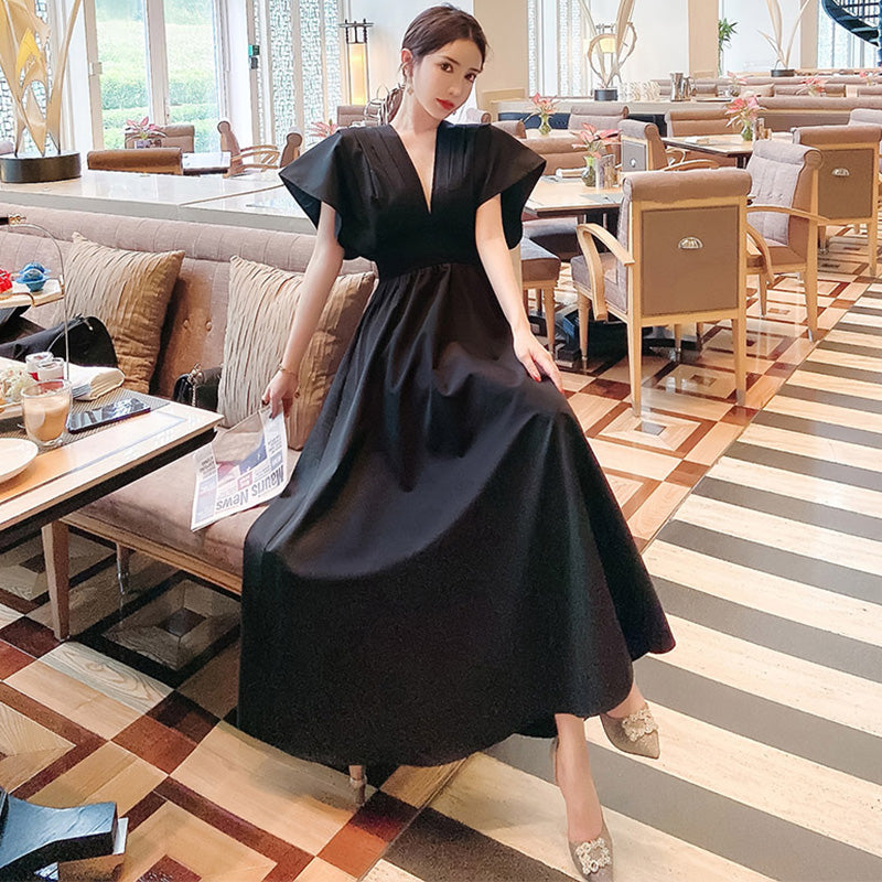 フレアスリーブフロントプリーツマキシワンピース(2colors)