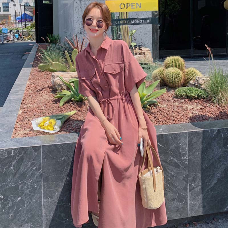 フレンチスタイルロング丈シャツワンピース(3colors)