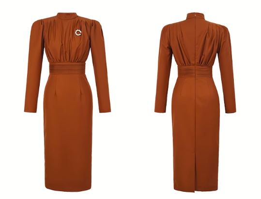 ブローチ付きウエストコンシャスワンピース